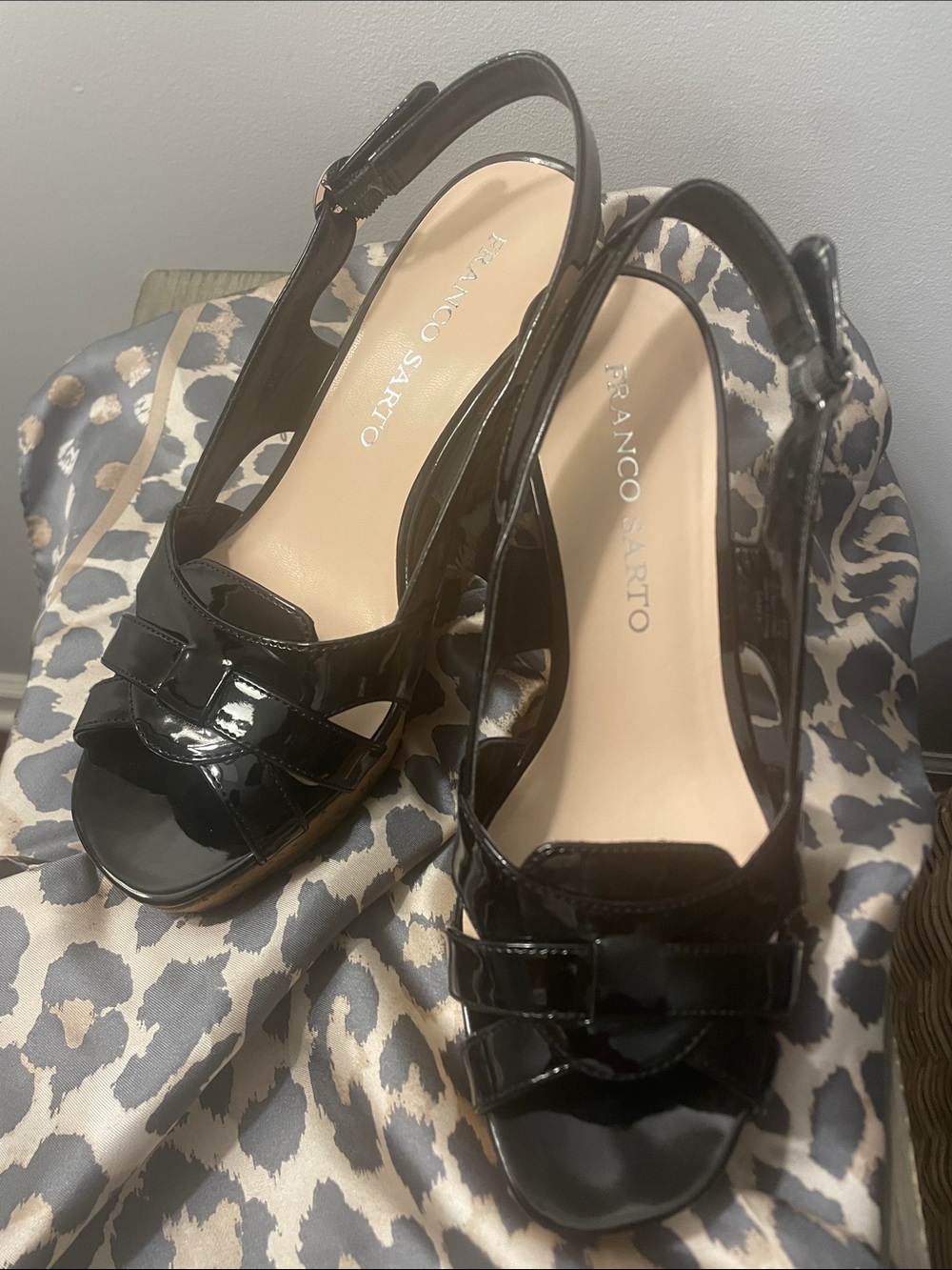 Franco Sarto Black Patent Slingback Heels